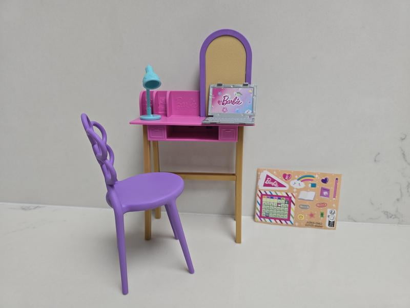 Barbie World Desk Playset with 4 Pieces for Study Time, Furniture
