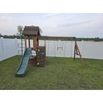 KidKraft Raptor Trail Wooden Outdoor Swing Set with Wavy Slide and Rock ...