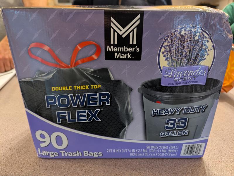Member's Mark Power Flex 33 Gallon Trash Bags, Lavender, 90 ct