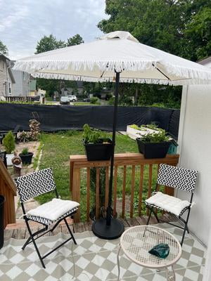 better homes & gardens ventura 7.5 fringe patio umbrella Better Homes & Gardens Outdoor 7.5' White Ventura Fringe Round Push-up  Premium Patio Umbrella