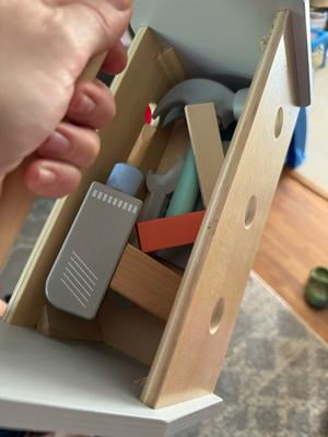 Fisher-Price Wooden Tool Box with Toy Drill, 9 Wood Pieces for