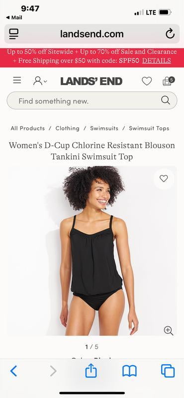 Lands' End Women's Chlorine Resistant Blouson Tankini Swimsuit Top