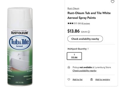 Rust-Oleum Tub and Tile Spray Paint, White, 12 oz, Epoxy