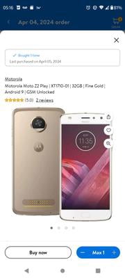 New Motorola Moto Z2 Play Smartphone | XT1710-01 | 32GB Gold
