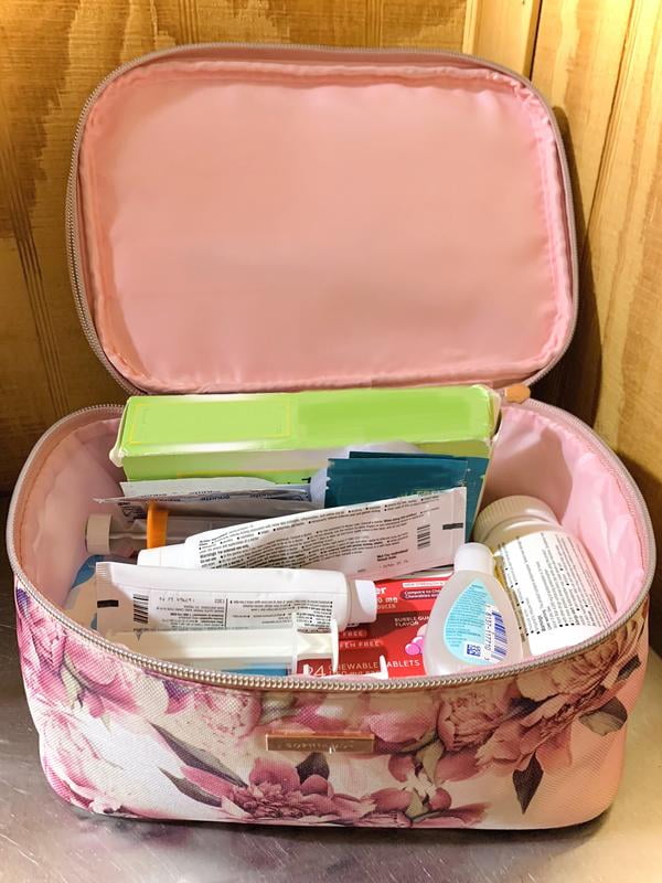 blossom thorne travel double zip train case makeup organizer bag Sophia Joy Pink Floral Double Zip Train Case