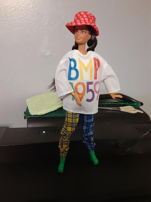 Barbie BMR1959 Poseable Doll in Mesh T-Shirt, Plaid Joggers and 