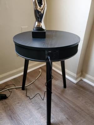 Decortech Round End Table With Built In Bluetooth Speaker And Usb Charging Port Walnut Walmart Com Walmart Com