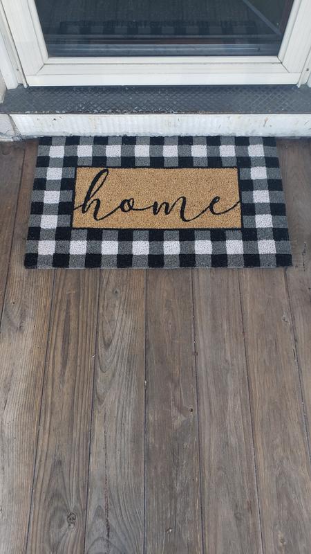 Mainstays Home Plaid Black and White Farmhouse Outdoor Coir Doormat, Black  and White, 18 x 30 