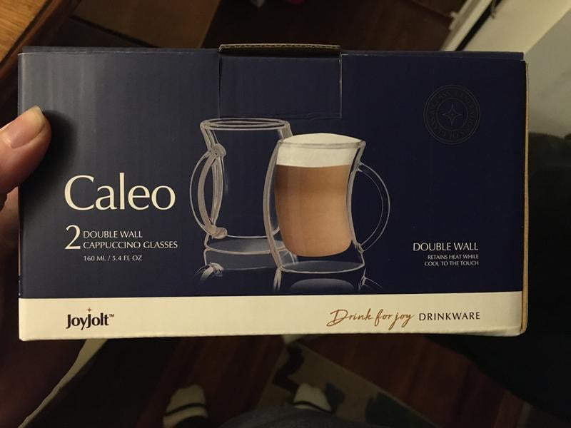 2 JoyJolt Caleo Glass Latte Cups, Double Wall Insulated Glasses, 2 oz.