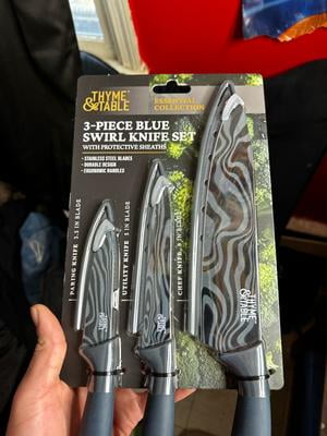 Thyme & Table 3-Piece Stainless Steel Blue Swirl Knife Set with