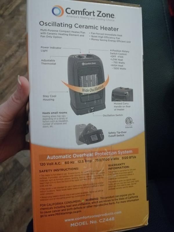 Comfort Zone Cz448 Oscillating Portable Ceramic Space Heater