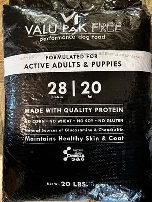 Valupak Dry Dog Food 20lbs, 28-20 formula, formulated for active
