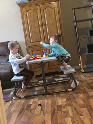 your zone folding kid's activity table with two benches