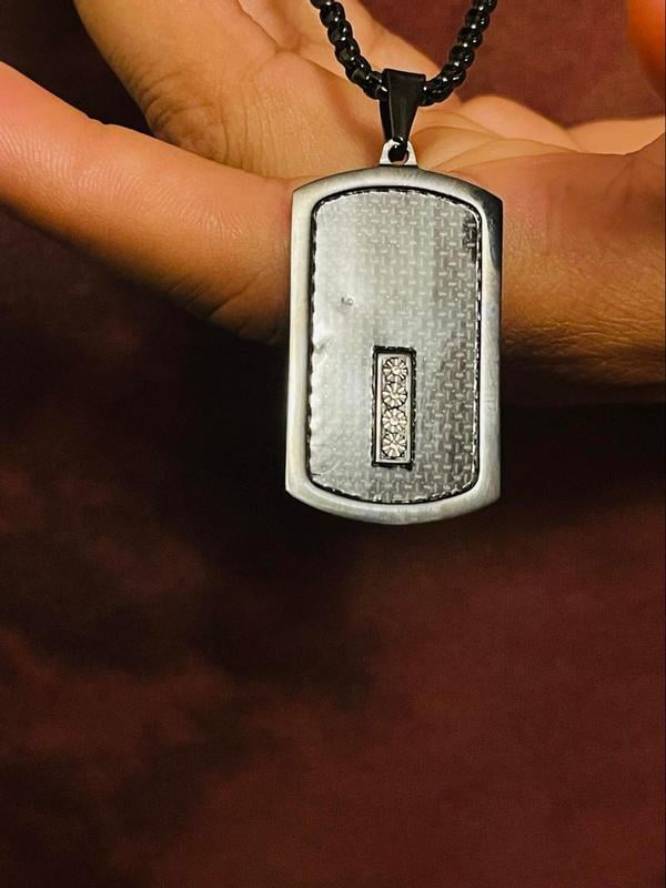 American Exchange Stainless Steel Silver/Black Cross Dog Tag