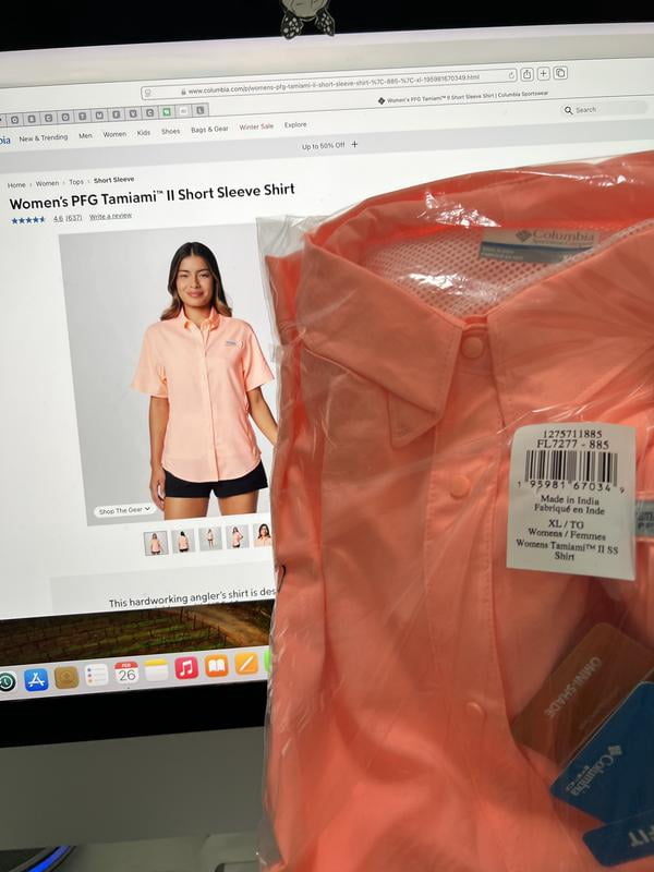 Chemise Columbia Tamiami Femme - Orange Vif - Taille L - Manches Longues à Revers - Occasion