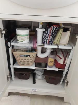 Ubesgoo 2 Tiers Expandable Stackable Under Sink Storage Shelf Rack Adjustable Storage Shelving Unit Cabinet Organizer for Kitchen Bathroom Home, White