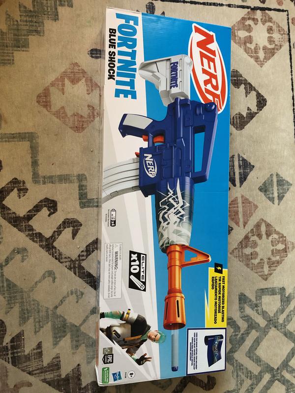 Nerf Fortnite Blue Shock Blaster, 10-Dart Clip, 10 Elite Nerf