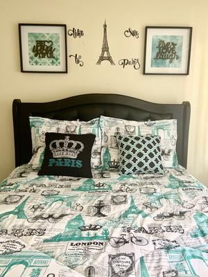 Bedding Queen 5 Piece Girls Comforter Bed Set Teal Blue Paris Eiffel Tower London Mimbarschool Com Ng