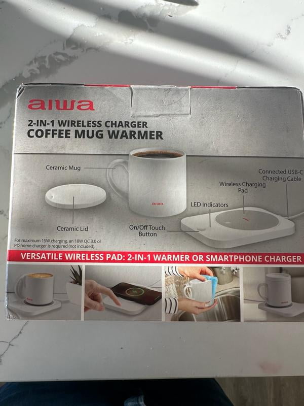 Aiwa 2-in-1 Smart Coffee Mug Warmer and 15W Wireless Phone Charger with Ceramic  Mug and Lid, White - Walmart.com