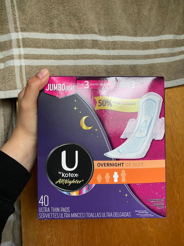 U By Kotex Allnighter Ultra Thin Overnight Pads With Wings Unscented 40 Count Walmart Com Walmart Com
