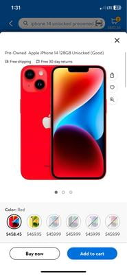 Open Box) Apple iPhone 14 Plus - Carrier Unlocked - 256GB Red