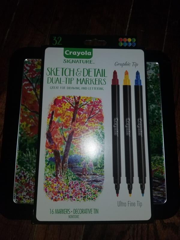 Crayola Signature Brush & Detail Dual-Tip Markers Decorative Tin, Child, 16  Count - Testbankship