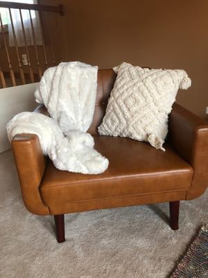 Better Homes Gardens Nola Modern Chair With Arms Camel Faux Leather Walmart Com Walmart Com