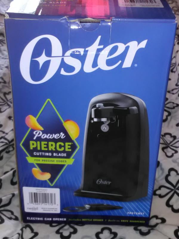 Oster Electric Can Opener with Power Pierce Cutting Blade for Precise Edges, Black, Size: 6 qt