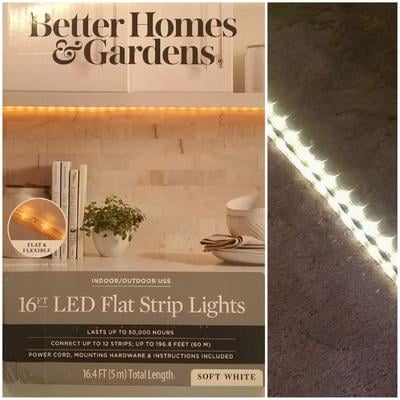 Better Homes Gardens 120 Volt 12 Watt 16 Foot Soft White Led Flat Strip Light For Indoor Or Outdoor Applications Walmart Com Walmart Com