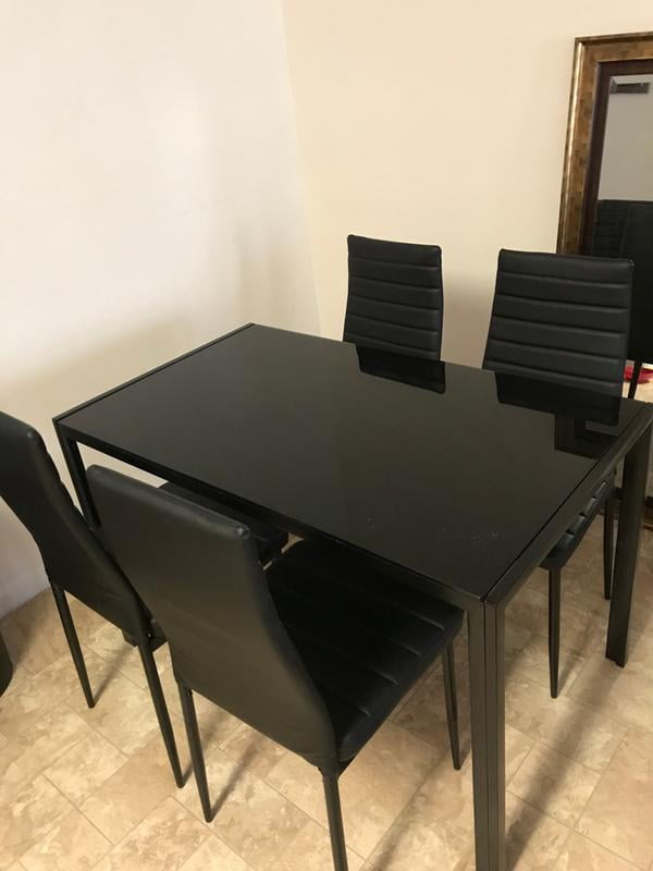 5Pcs Dining Set Kitchen Room Table Set Dining Table and 4 Leather Chairs OW