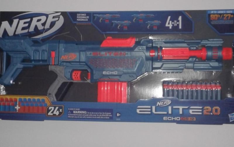  Nerf Elite 2.0 Echo CS-10 Blaster – 24 Official Nerf Darts,  10-Dart Clip, Removable Stock and Barrel Extension, 4 Tactical Rails,  Multicolor, 6.67 x 68.58 x 31.75 cm : Video Games