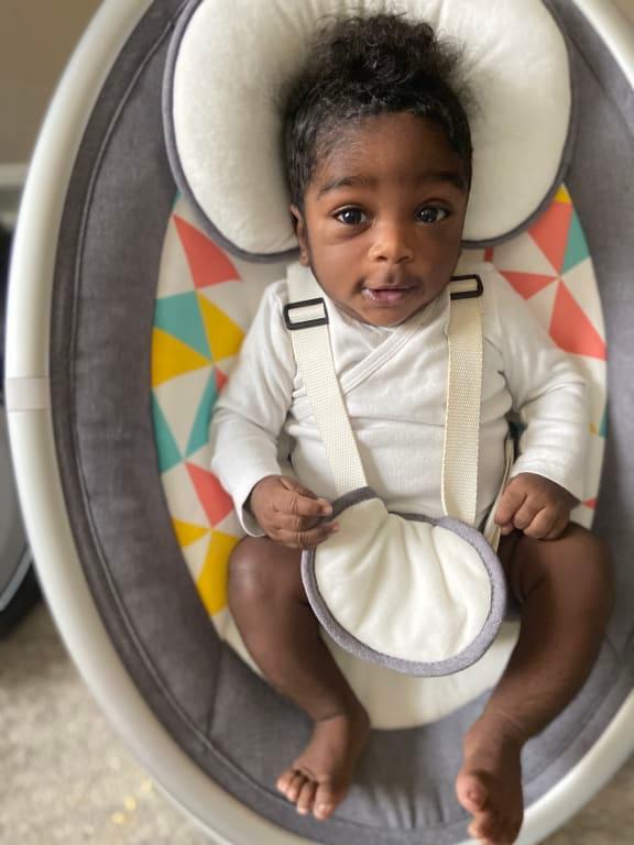 dream on me zazu cradling swing in grey and pink