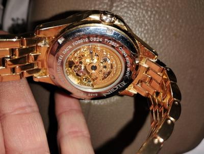 Elgin Adult Male Analog Watch in Gold and Crystals with Skeleton