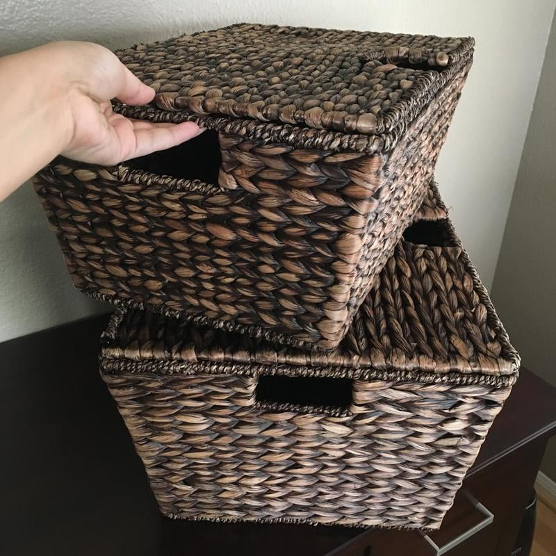 Water Hyacinth Large Rectangle Storage Basket,Dividers Basket Hand Woven  with Handle,Organizing Wicker Basket Pantry,Home Décor - AliExpress