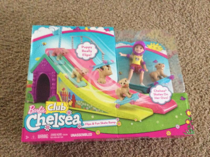 barbie club chelsea flips & fun skate ramp playset