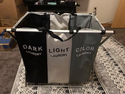 3 Compartment Canvas Laundry Sorter Basket, Dirty Clothes Storage