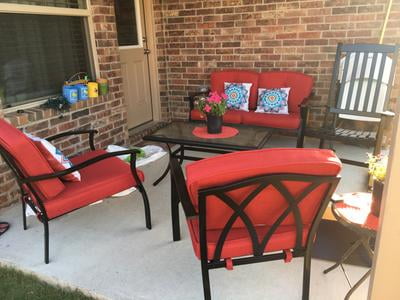 Mainstays Belden Park 4 Piece Outdoor Sofa Set For Patio Red Seats 4 Walmart Com Walmart Com