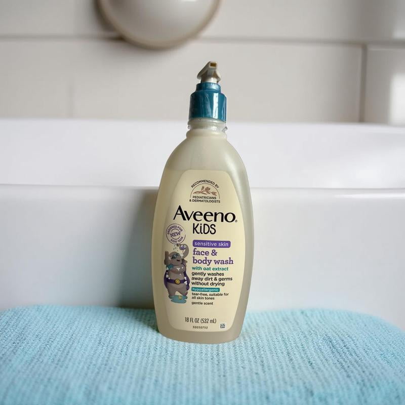 Aveeno Kids Sensitive Skin Gesichts- & Körperwäsche – Mit Haferextrakt, Sanft Reinigend, 45 Ml