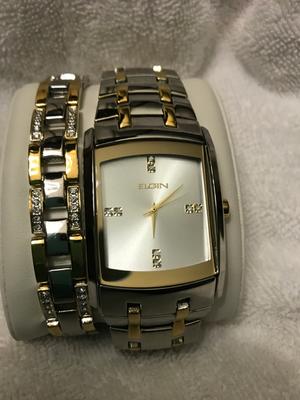 Elgin Adult Male Silver and Gold Watch with Matching Bracelet Set FG9061ST Walmart
