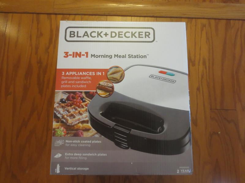 BLACK+DECKER 3-in-1 Morning Meal Station™ Waffle Maker, Grill, or Sandwich  Maker, Black/Silver, WM2000SD 
