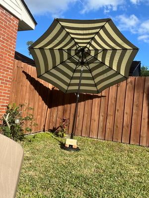 better homes and garden brown stripe patio umbrella Better Homes & Gardens Outdoor 9' Ticking Stripes Round Crank Premium Patio  Umbrella