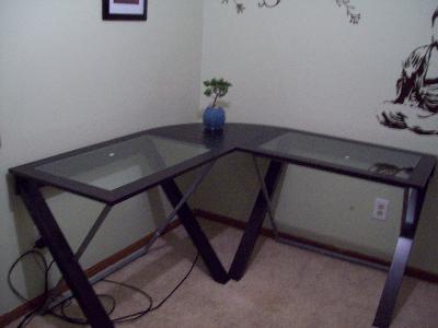 X Text L Shaped Computer Desk With Glass Top Com
