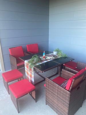 Walnew 9 Pieces Patio Dining Sets Outdoor Furniture Patio Wicker Rattan Chairs And Tempered Glass Table Sectional Set Conversation Set Cushioned With Ottoman Beige Walmart Com Walmart Com