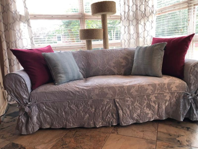 Sure Fit Matelasse Damask 1 Piece T-Cushion Kick Pleat Sofa