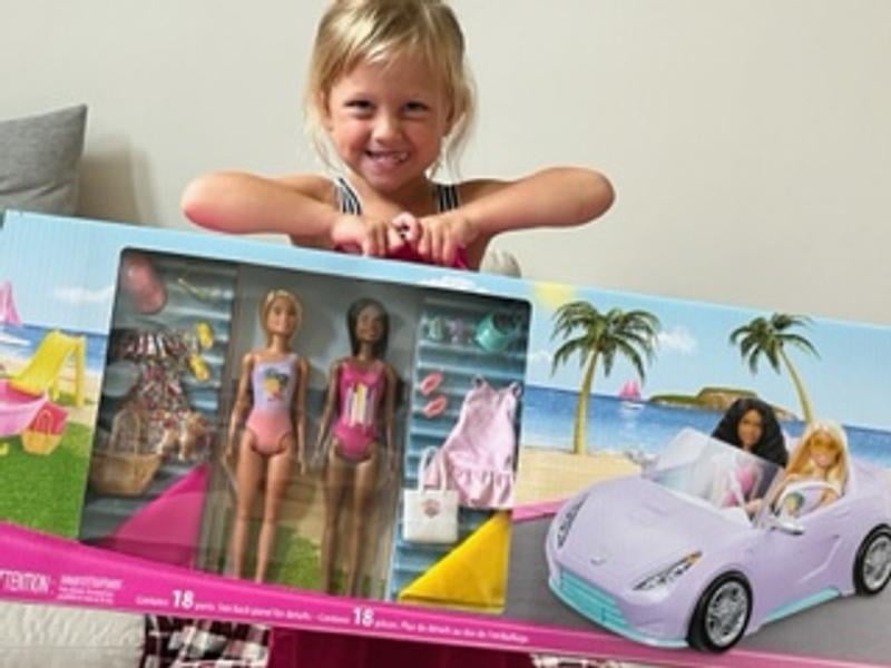 Barbie Dolls Set with Convertible Vehicle, Pool, Clothes and