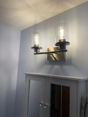EDISHINE 3-Light Bathroom Vanity Light – Black & Gold, Clear Glass Shades, Reversible Mounting
