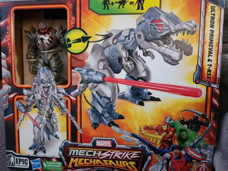 Marvel Mech Strike Mechasaurs - Action Figure Ultron Primeval Con T-R3X Dinosauro Robot - Giocattolo Convertibile 11,4 Cm Per Bambini 4+ Anni - 2