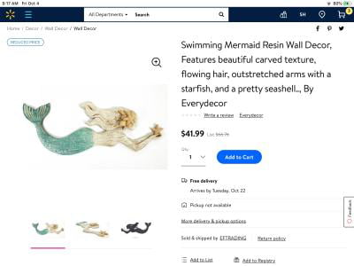 Swimming Mermaid Resin Wall Decor - Walmart.com