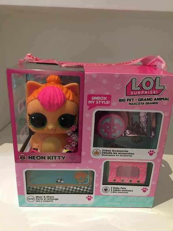 Surprise! Big Pet Neon Kitty Doll Playset, 15 Pieces