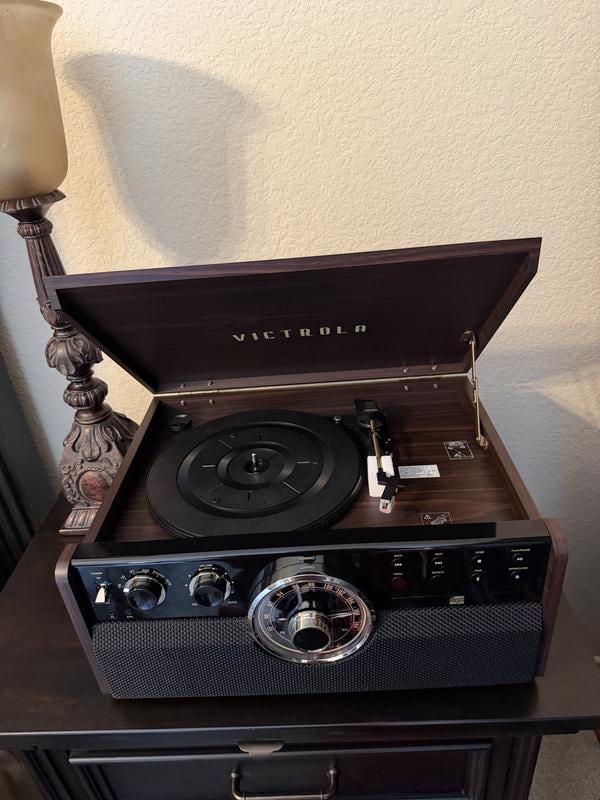 Victrola 6-in-1 Wood Bluetooth Mid Century Record Player with 3